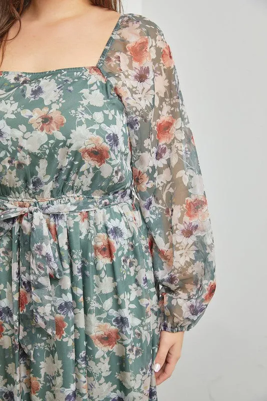 The Robyn Belted Floral Maxi Dress - PLUS