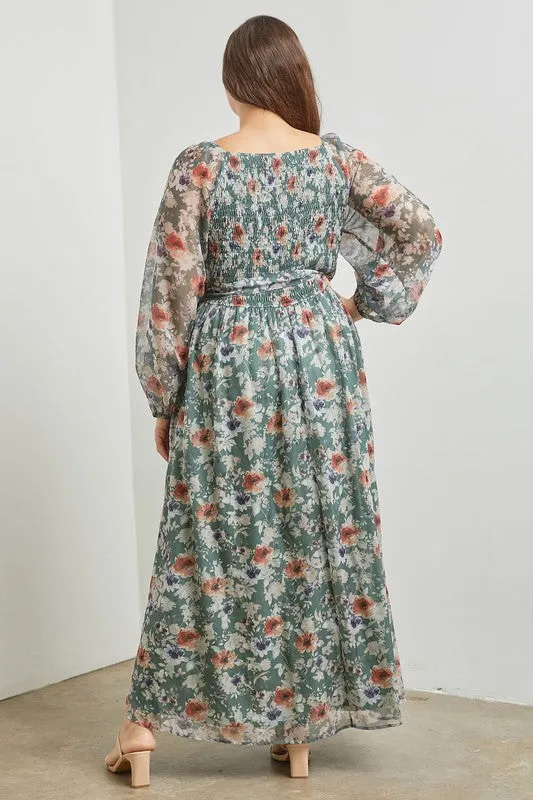 The Robyn Belted Floral Maxi Dress - PLUS