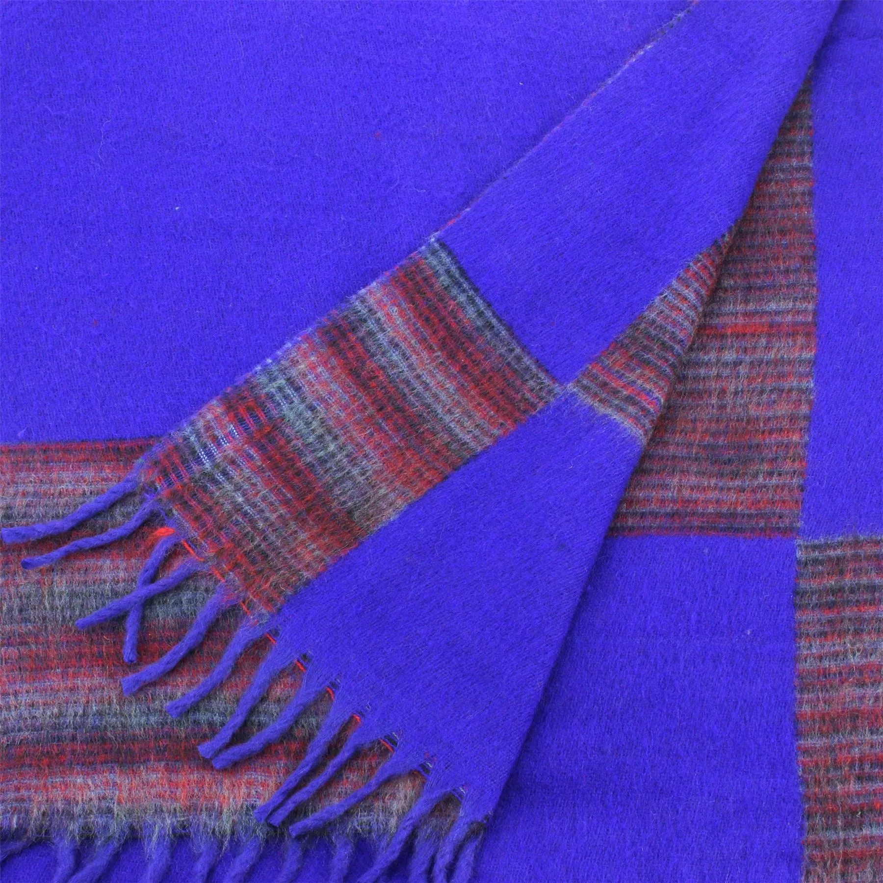 Tibetan Wool Blend Shawl Blanket - Deep Purple with Maroon & Grey Reverse