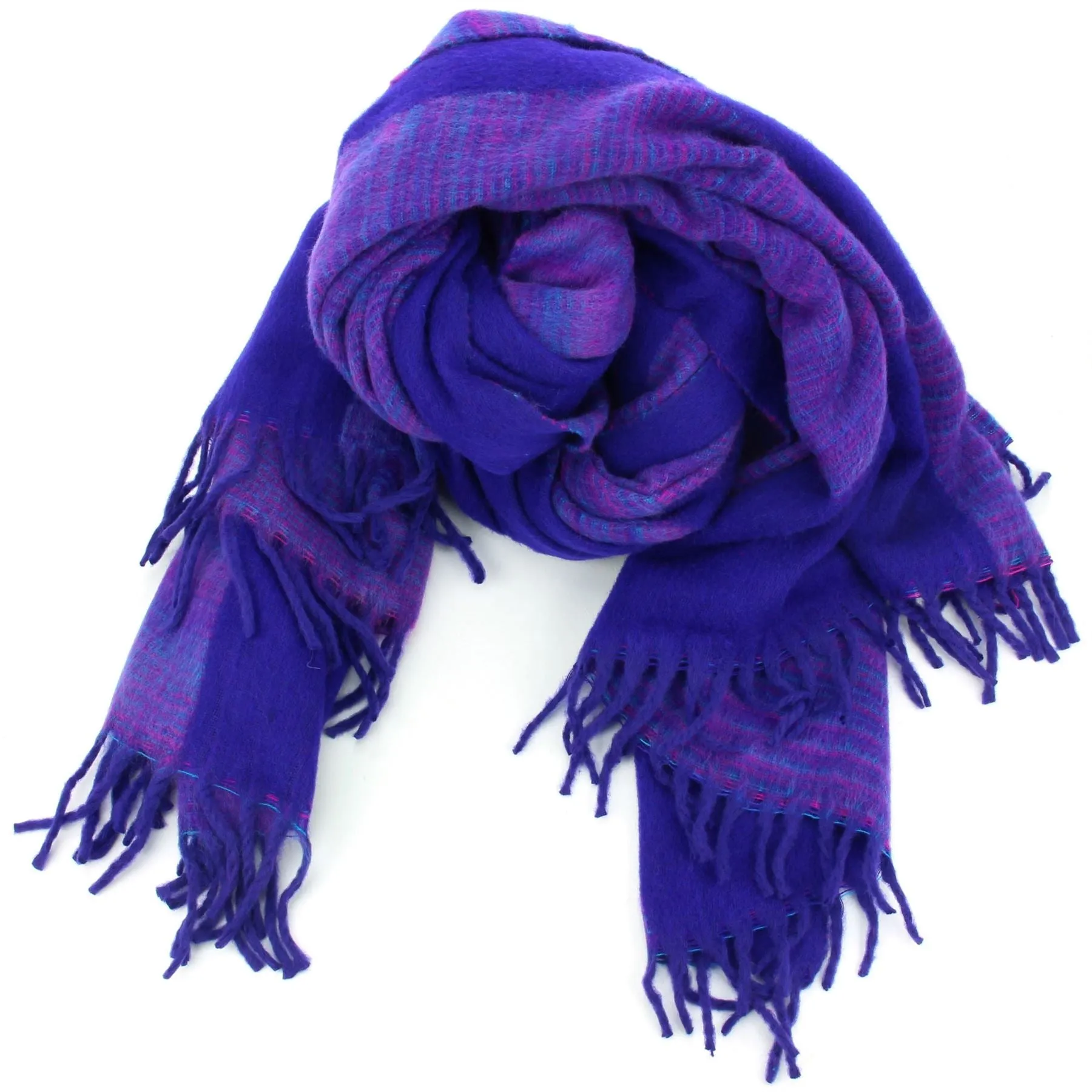 Tibetan Wool Blend Shawl Blanket - Deep Purple with Purple Reverse