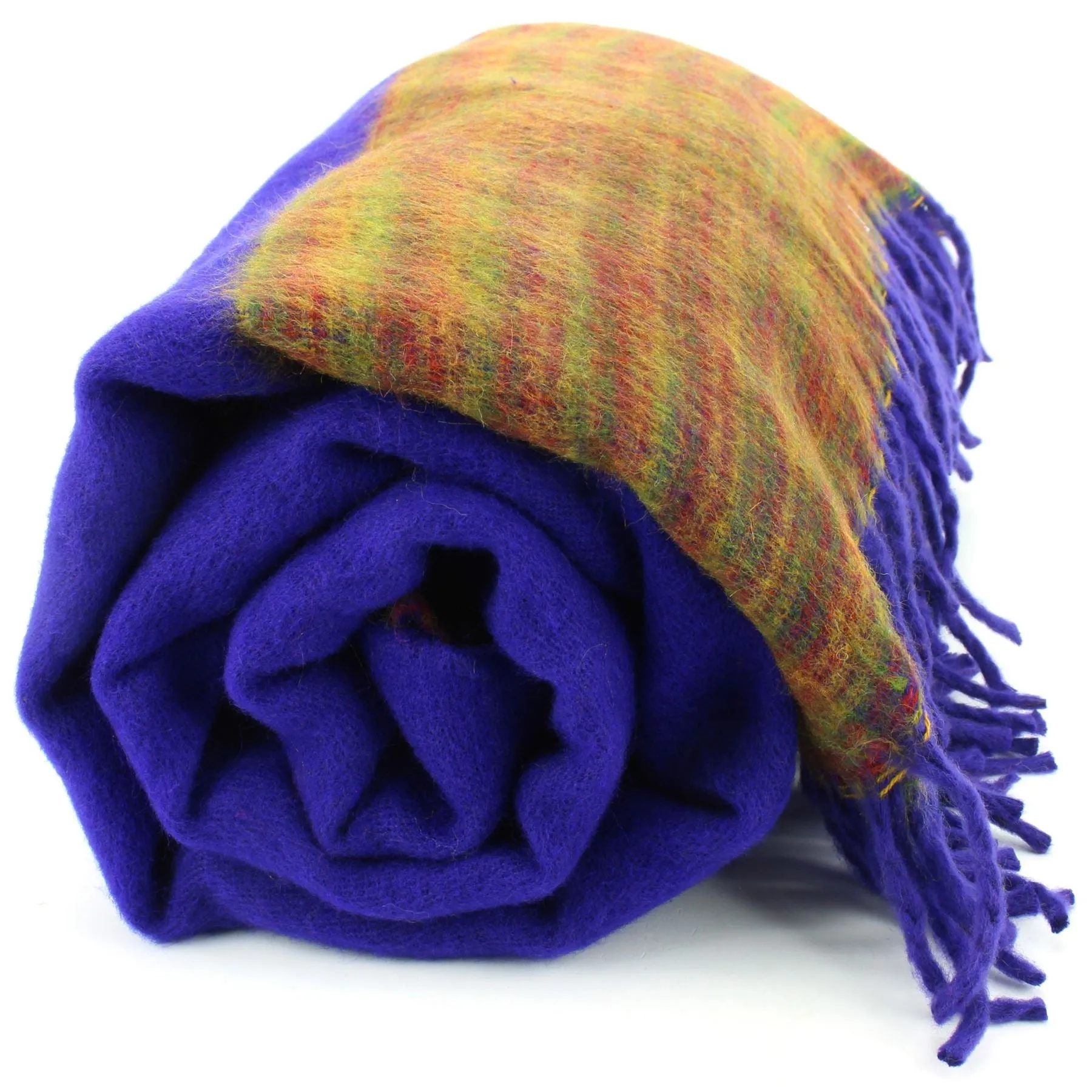 Tibetan Wool Blend Shawl Blanket - Deep Purple with Sunset Reverse