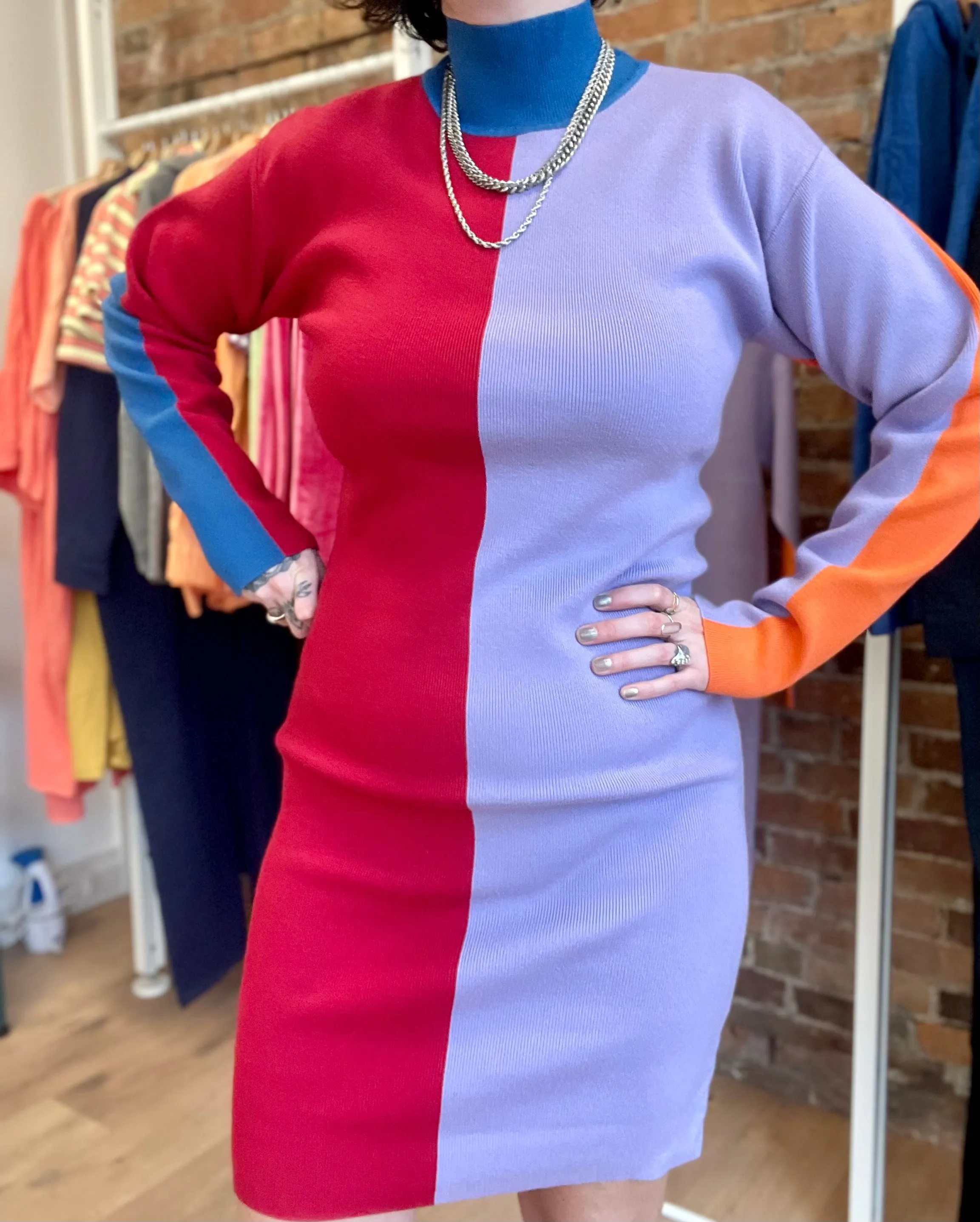 Tight Dress - Knit Colour Block