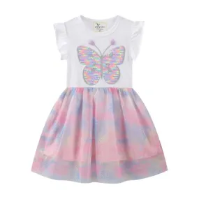 Toddler Girl's Short Sleeve Butterfly Pattern Dress