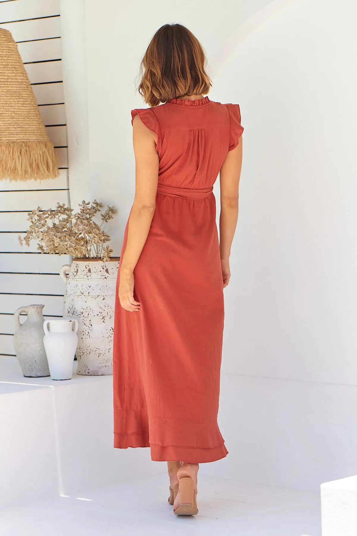 Trissa Rust Faux Linen Maxi Dress