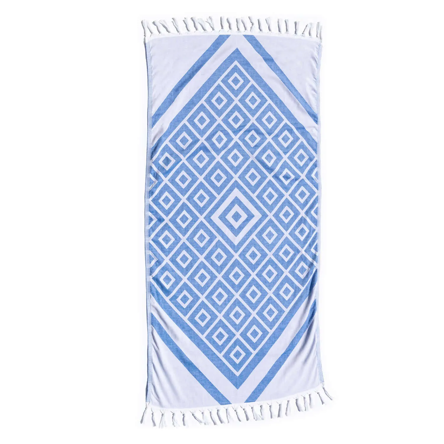 Turkish Cotton Body Towel | Geo Diamond in Blue   White