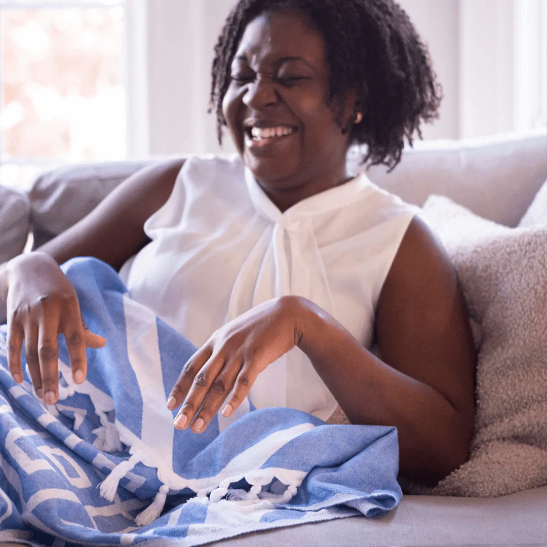 Turkish Cotton Body Towel | Geo Diamond in Blue   White