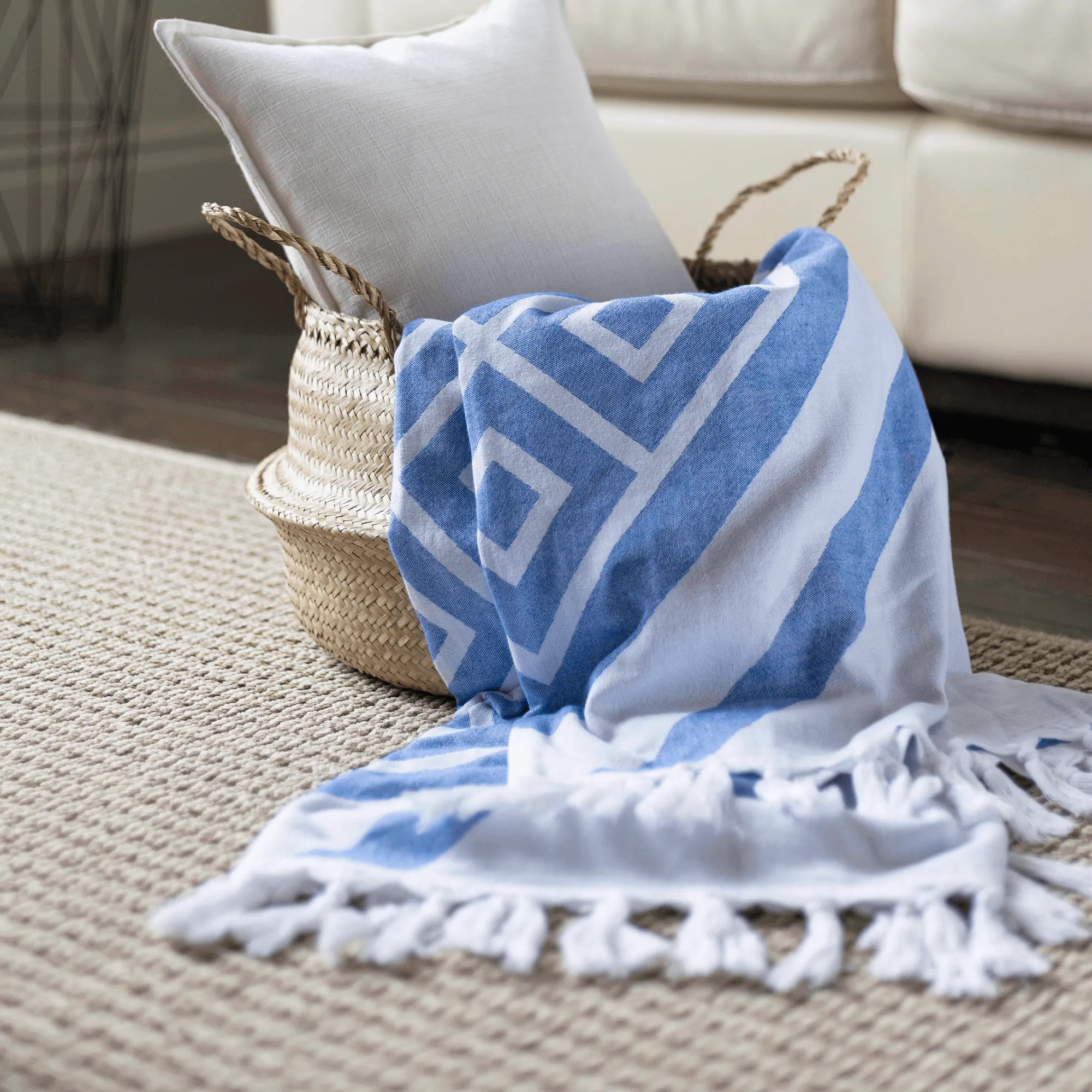 Turkish Cotton Body Towel | Geo Diamond in Blue   White