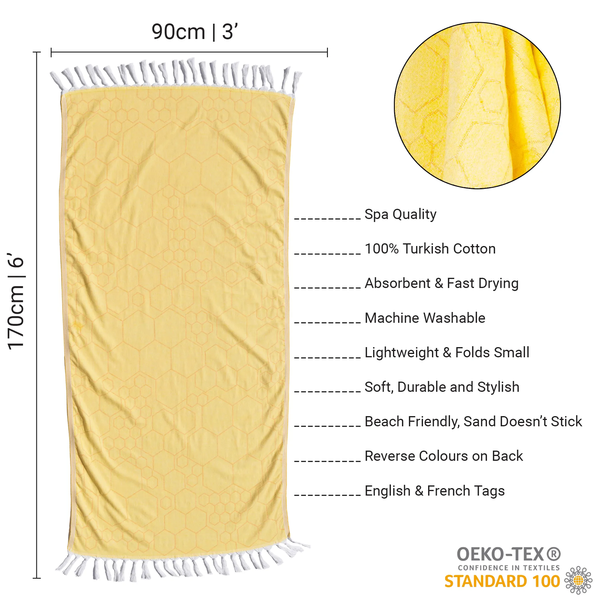 Turkish Cotton Body Towel | Honeycomb in Yellow   Orange