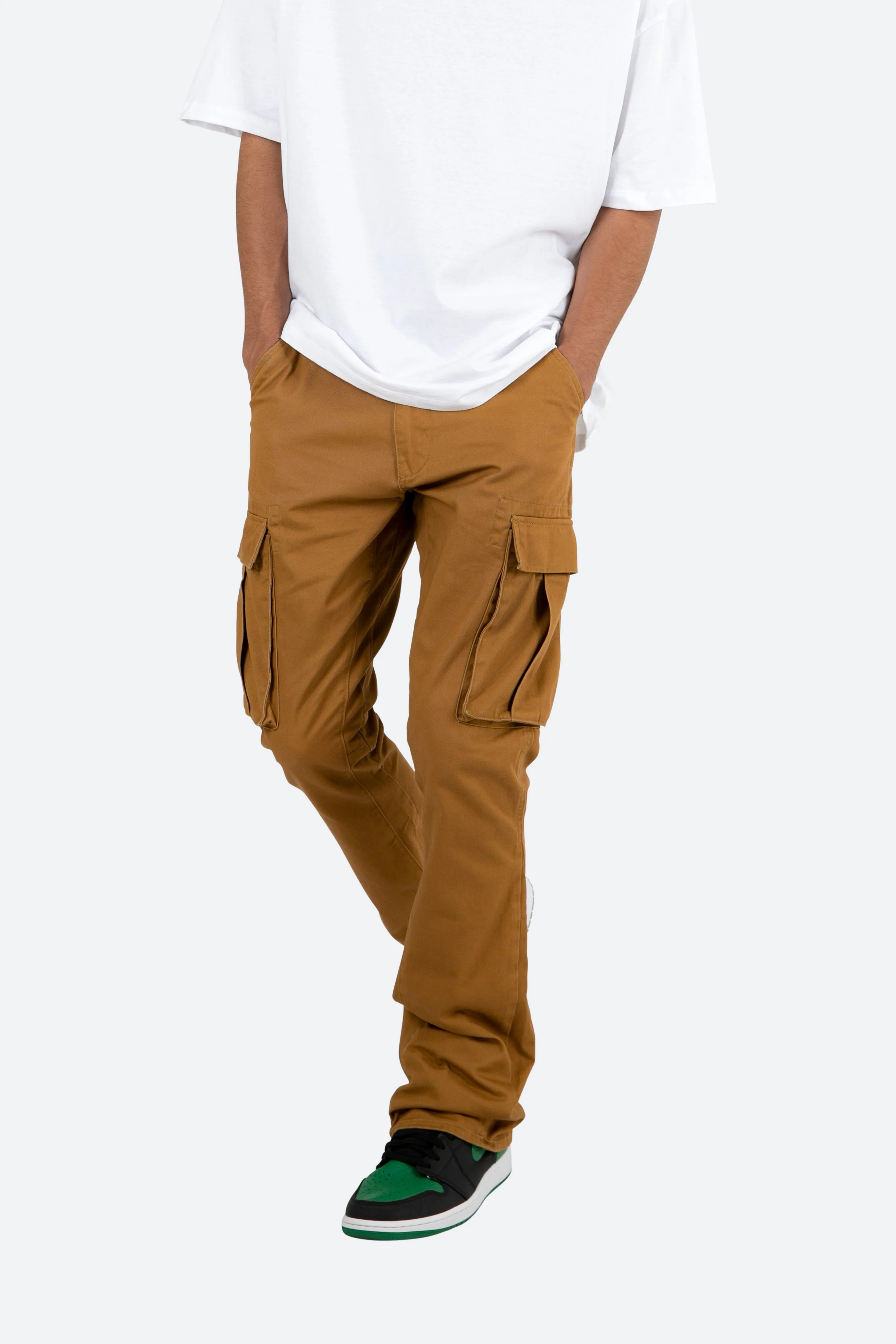 Twill Flare Cargo Pants - Brown