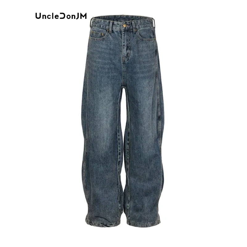 Twisted Wave Jeans for Men Loose Vintage Wide Leg Distressed Cargo Jeans