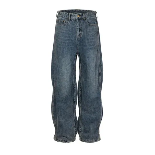 Twisted Wave Jeans for Men Loose Vintage Wide Leg Distressed Cargo Jeans