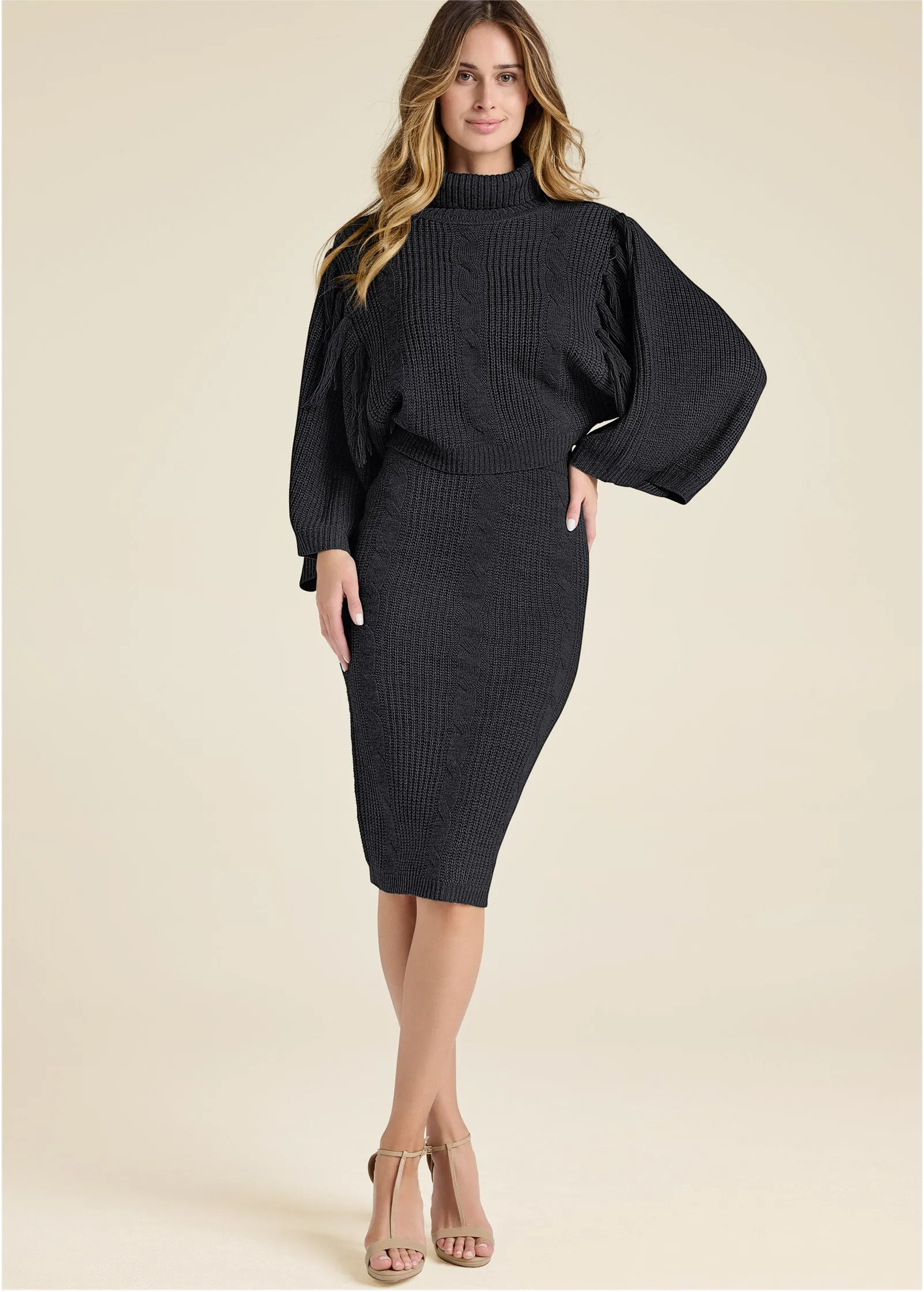 Two-Piece Sweater Dress  - Black