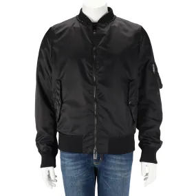 Valentino Black Nylon Rockstud Bomber Jacket IT 48