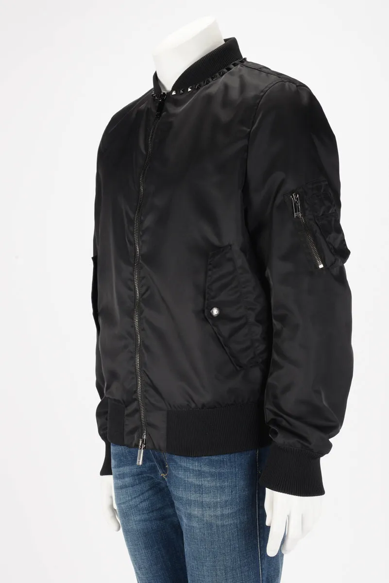 Valentino Black Nylon Rockstud Bomber Jacket IT 48