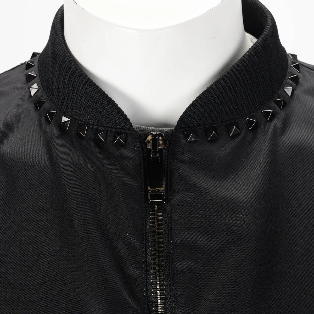 Valentino Black Nylon Rockstud Bomber Jacket IT 48