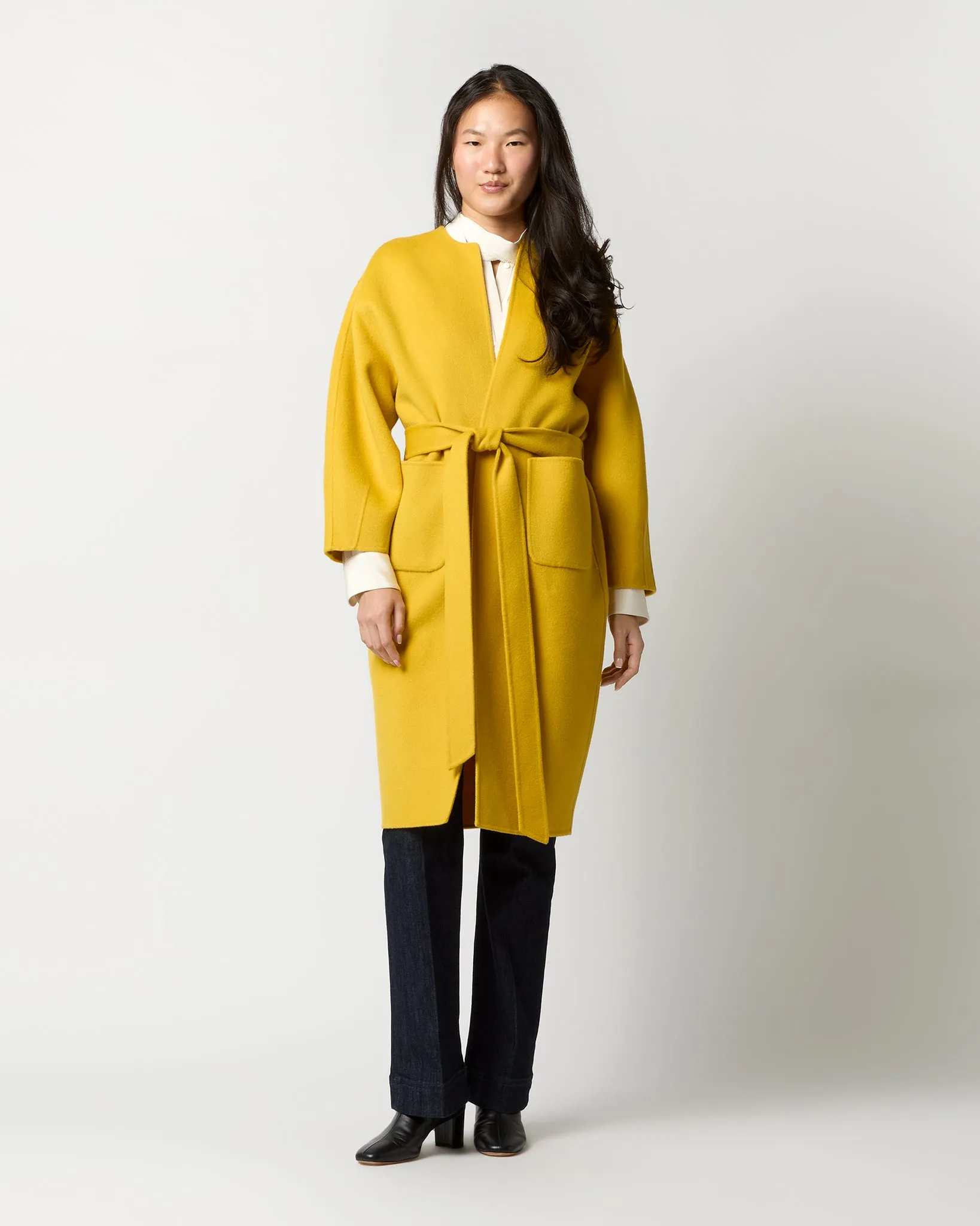 Valeria Coat in Harvest Yellow Double-Faced Wool Melton