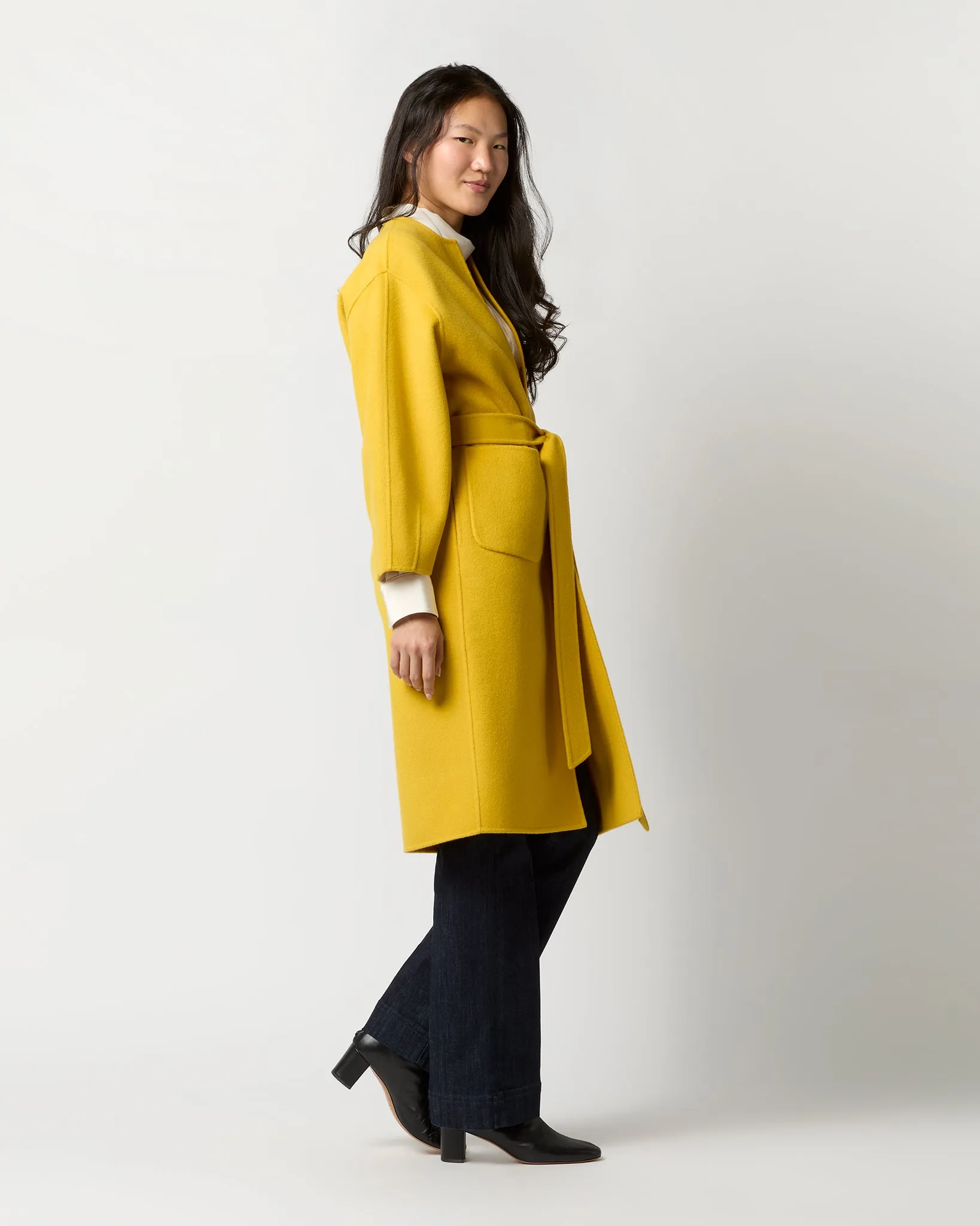 Valeria Coat in Harvest Yellow Double-Faced Wool Melton