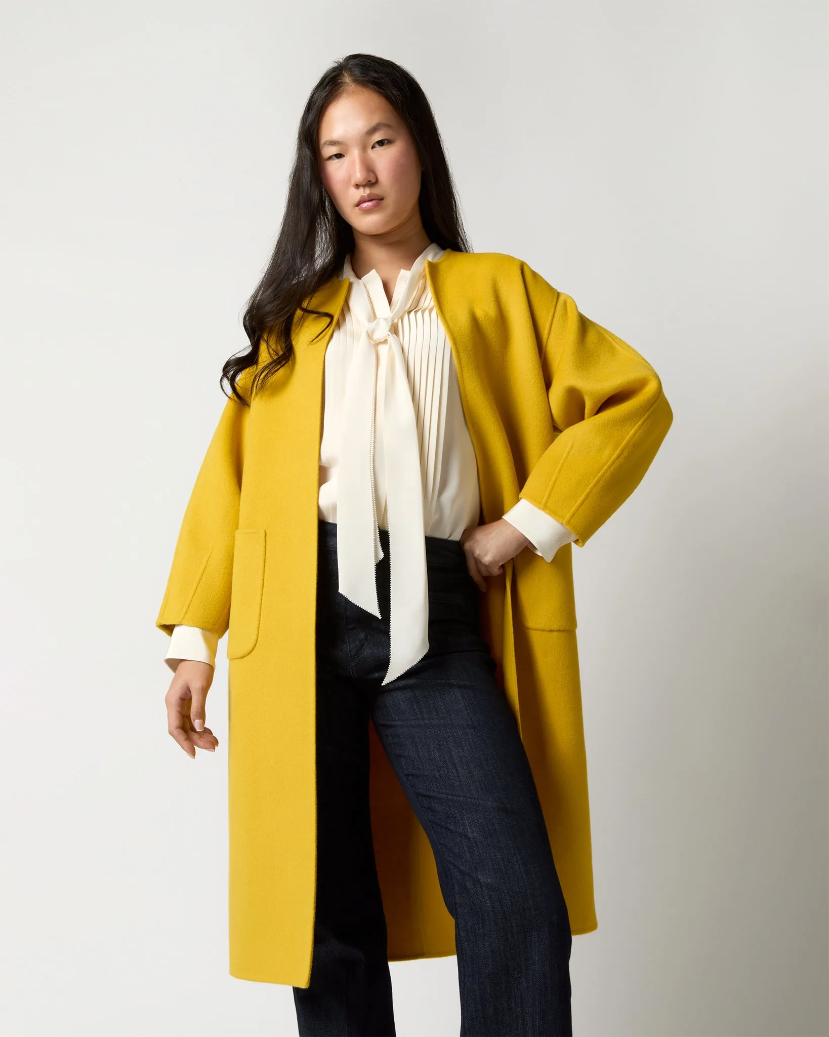 Valeria Coat in Harvest Yellow Double-Faced Wool Melton