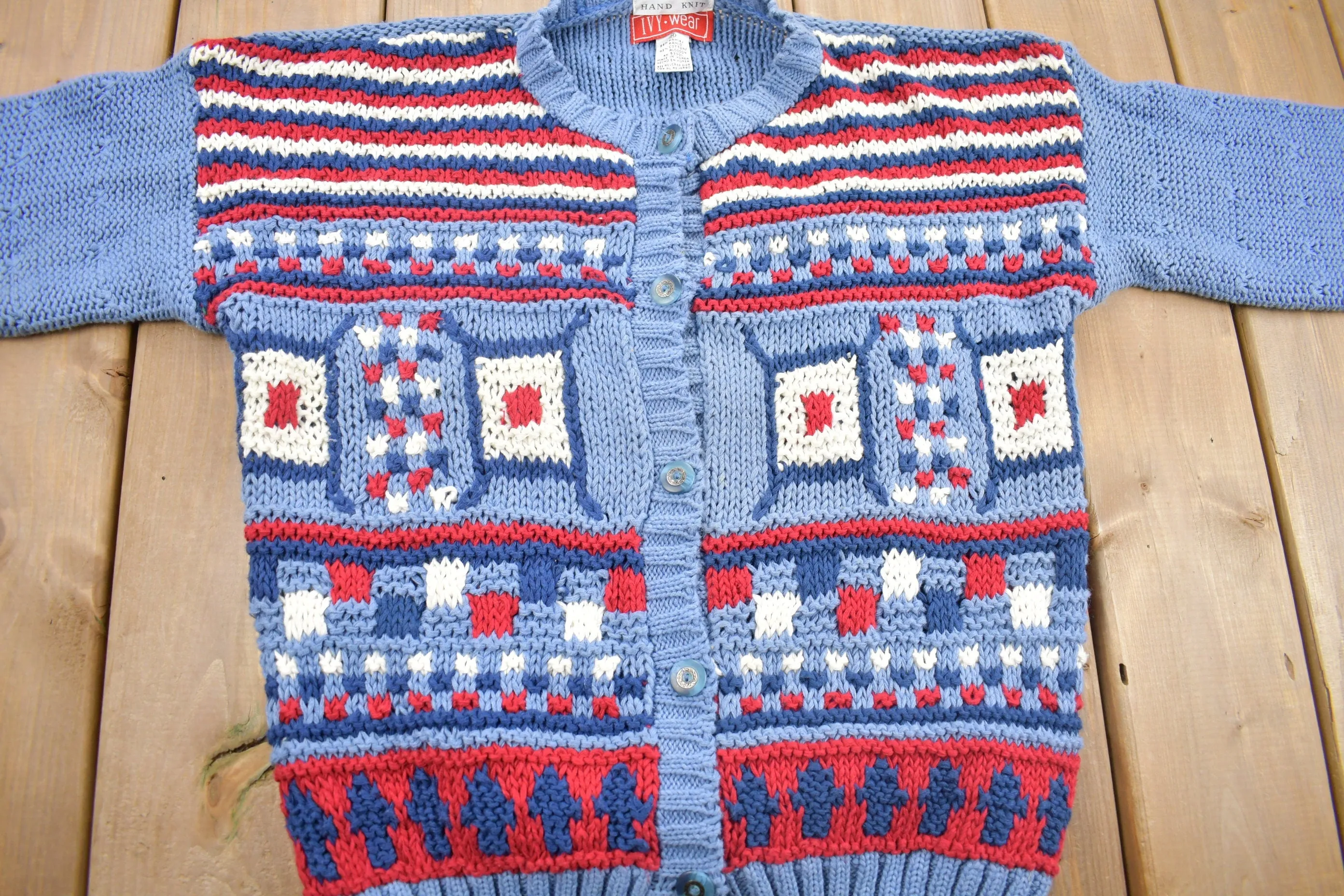 Vintage 1990s IVY Colourful Knit Cardigan Sweater