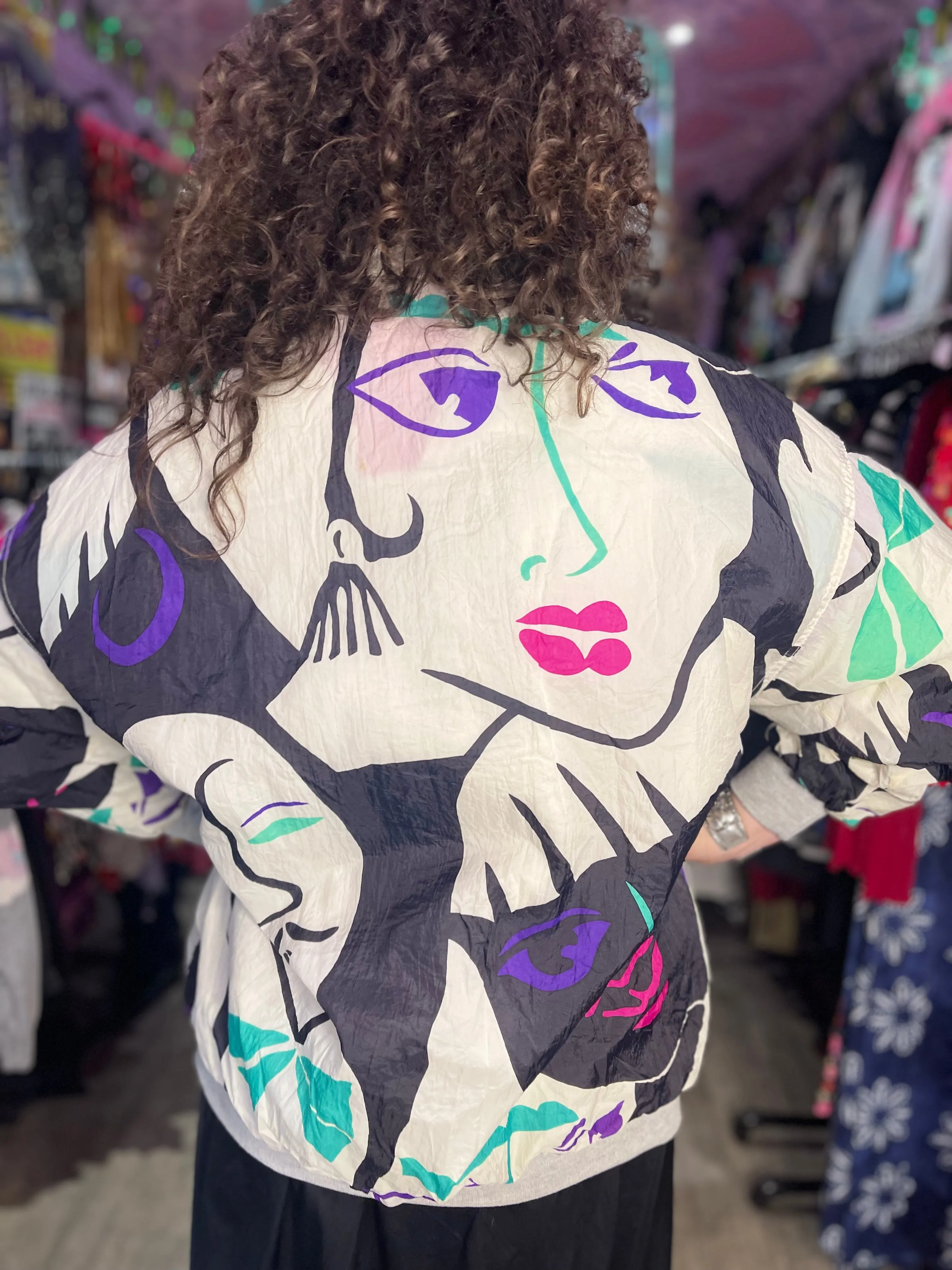 Vintage 90s Faces Print Reversible Windbreaker Jacket