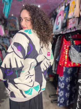 Vintage 90s Faces Print Reversible Windbreaker Jacket