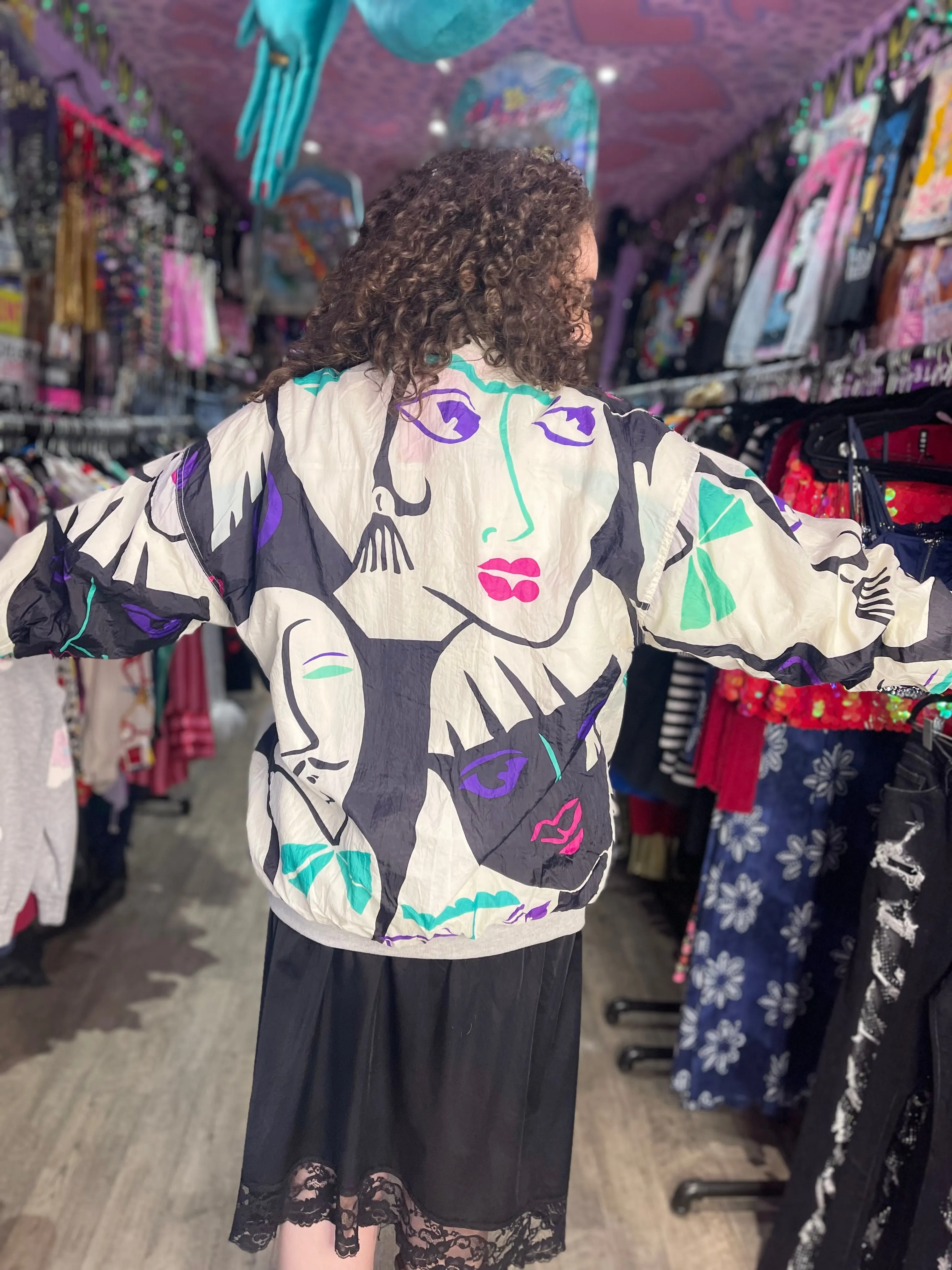 Vintage 90s Faces Print Reversible Windbreaker Jacket