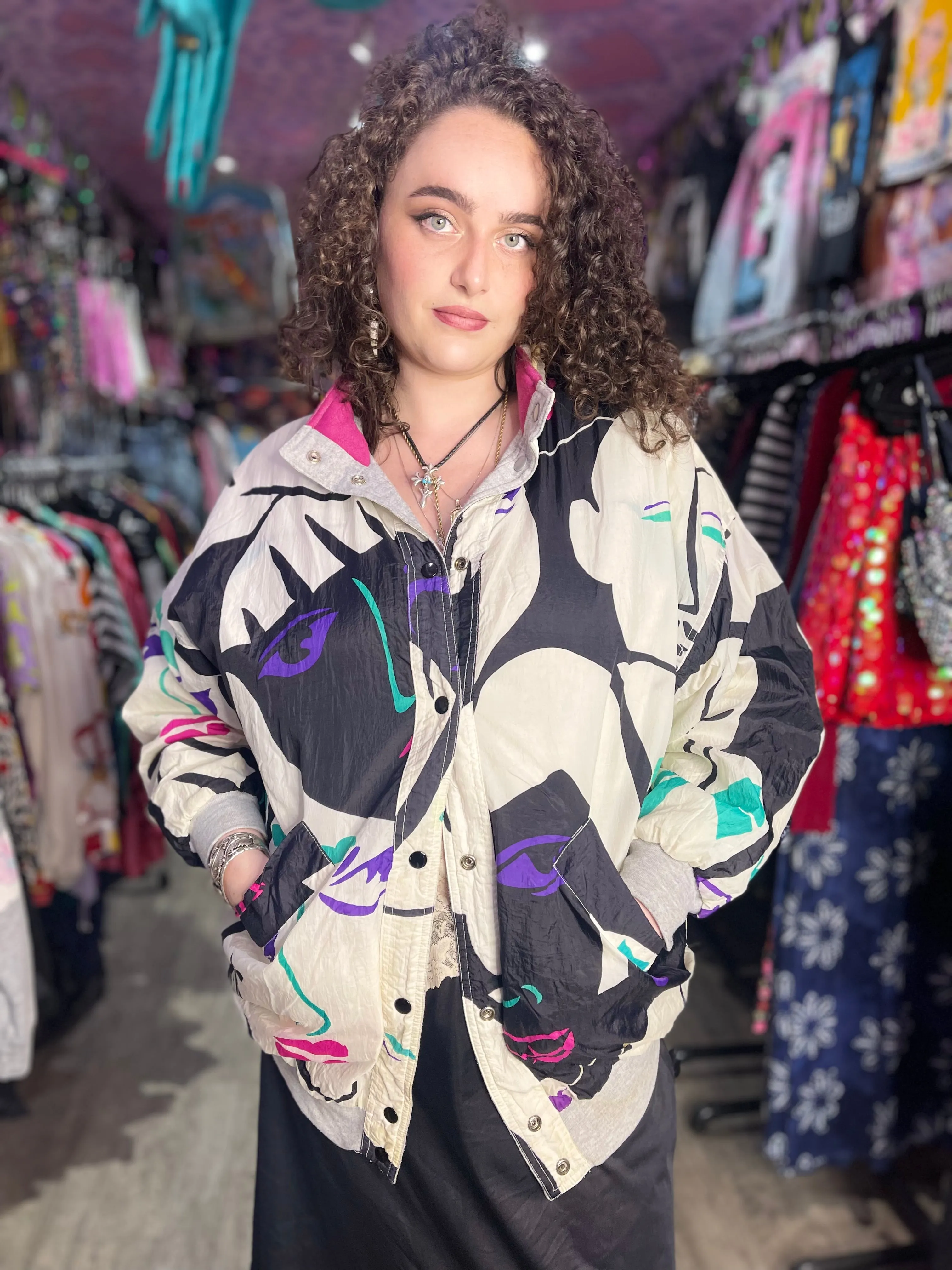 Vintage 90s Faces Print Reversible Windbreaker Jacket