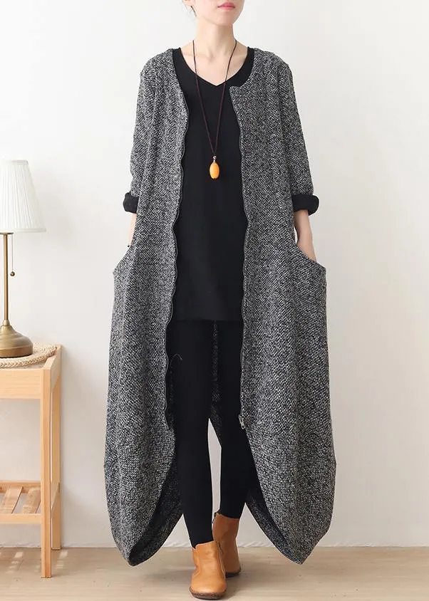 vintage gray woolen coats oversized Winter coat v neck asymmetric winter women coats