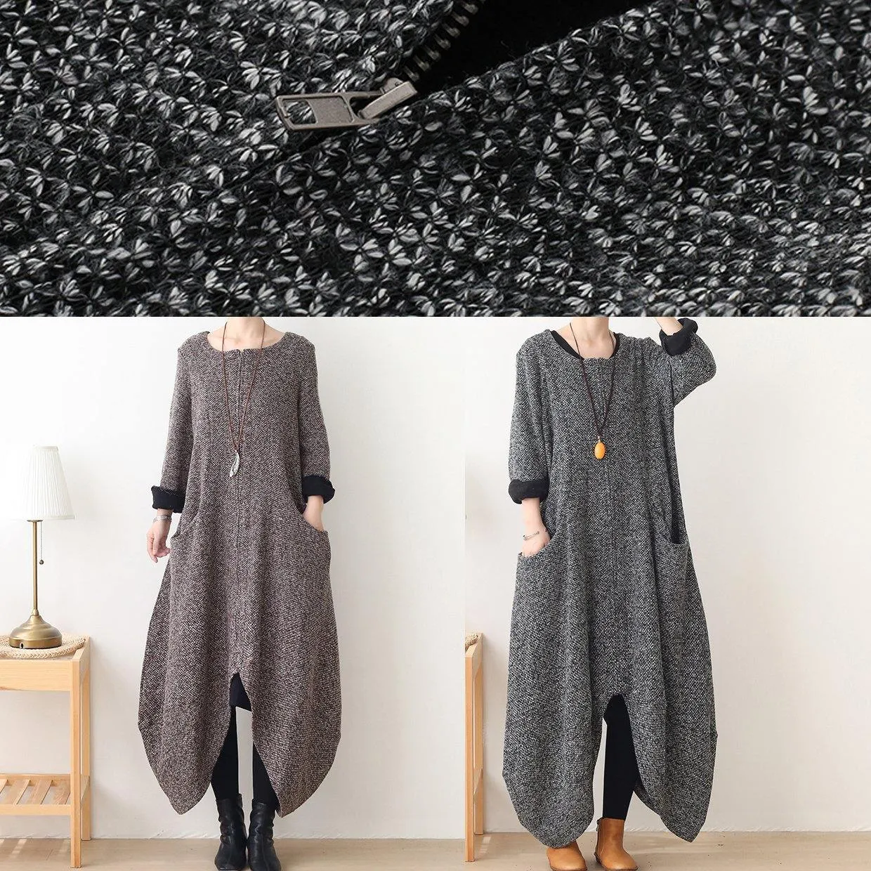 vintage gray woolen coats oversized Winter coat v neck asymmetric winter women coats