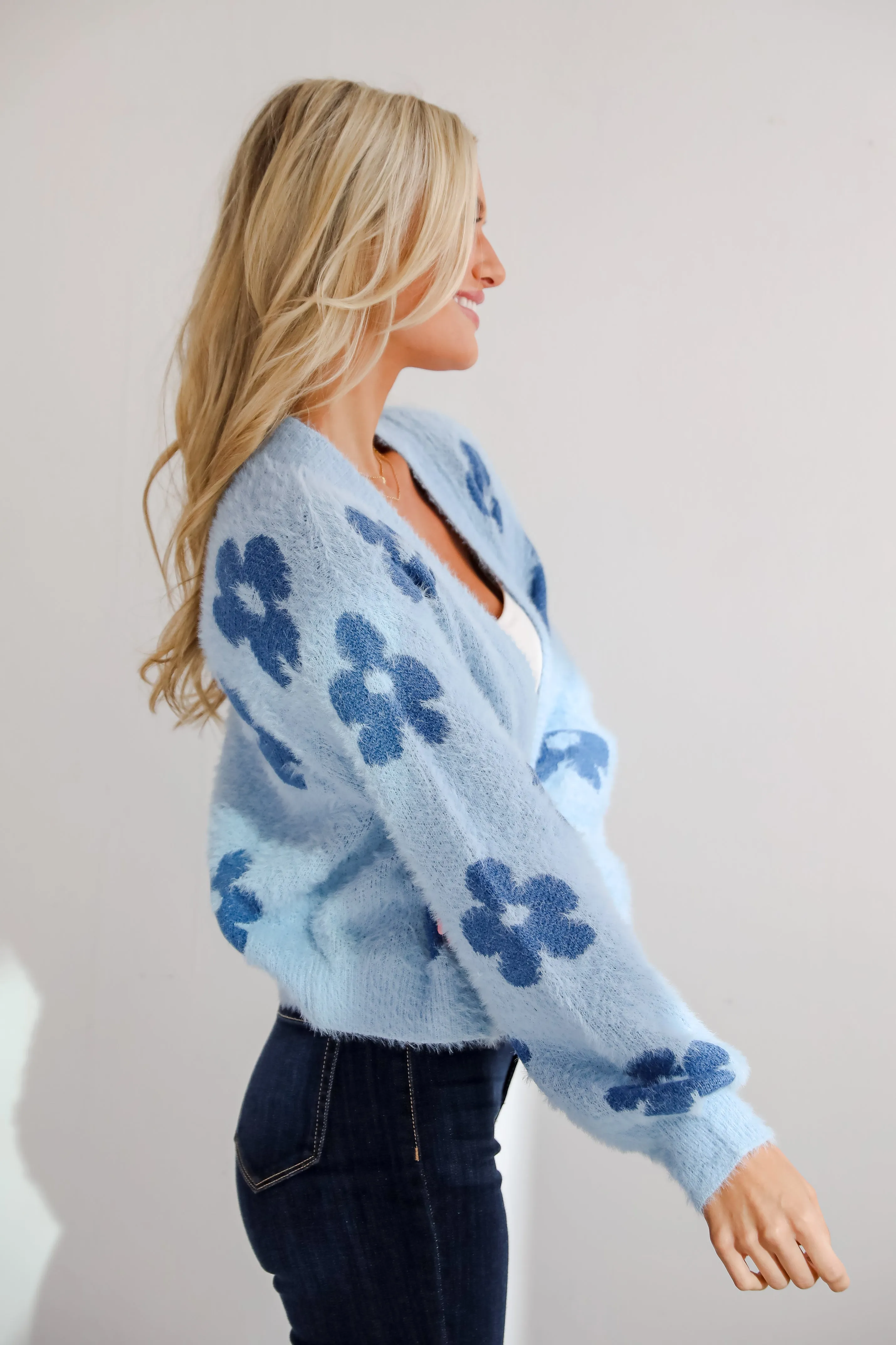 Warm Up To You Blue Floral Sweater Cardigan