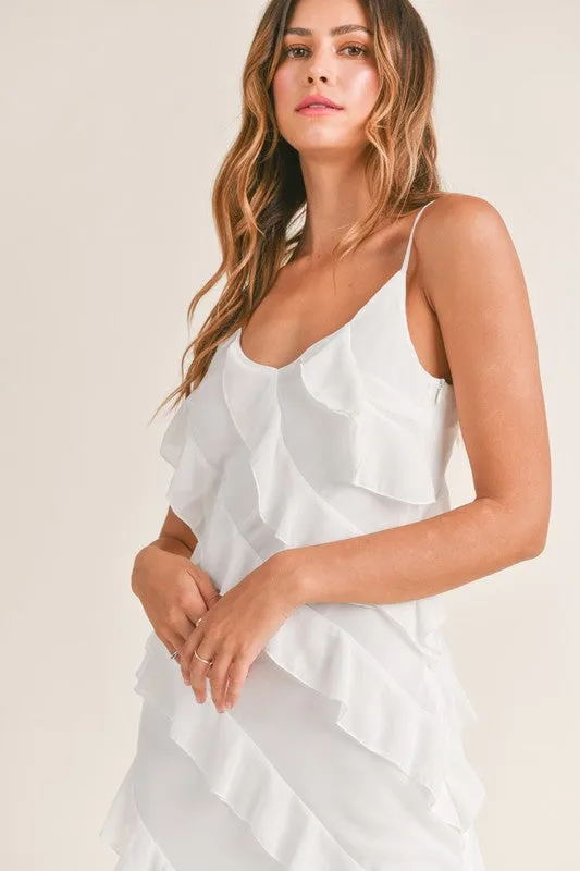 Waverly Asymmetrical Ruffled Maxi Dress Off White