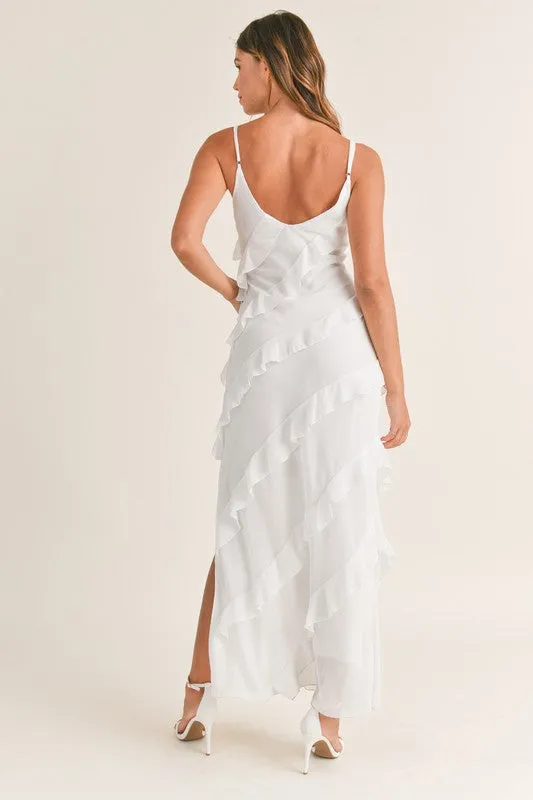 Waverly Asymmetrical Ruffled Maxi Dress Off White