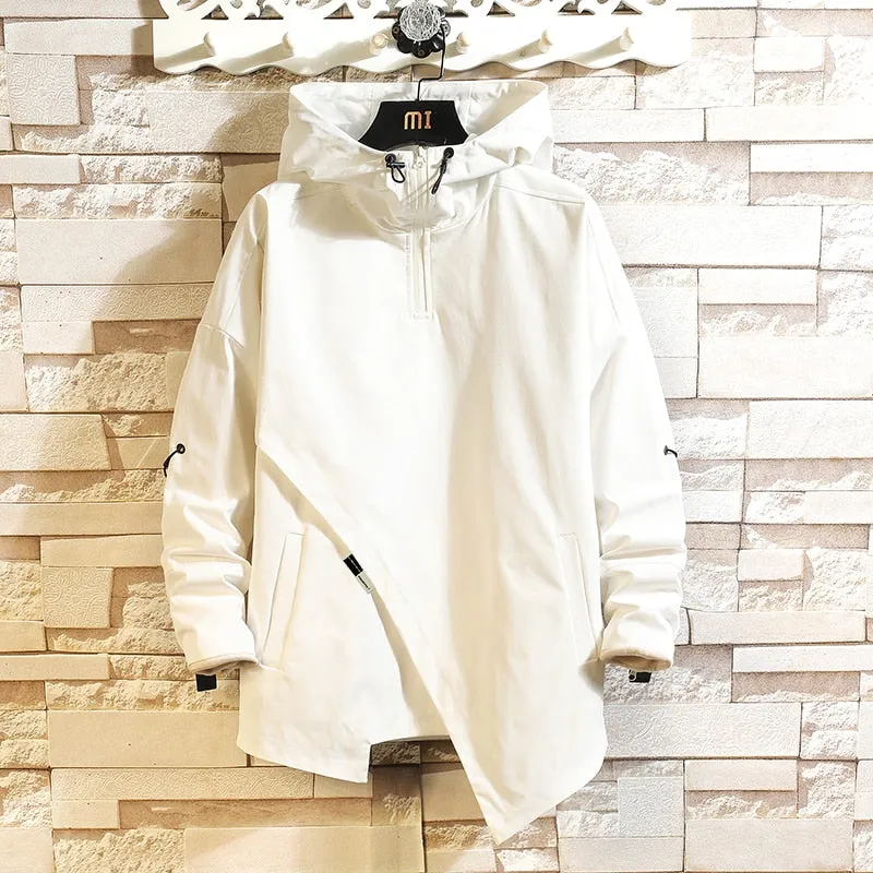 White Black Autumn Mens Jacket Streetwear Bomber Coat With Hooded Oversize Outwear 5XL 6XL 7XL