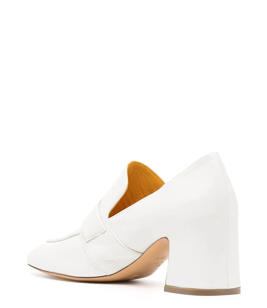 White Leather Lock Heel Loafer