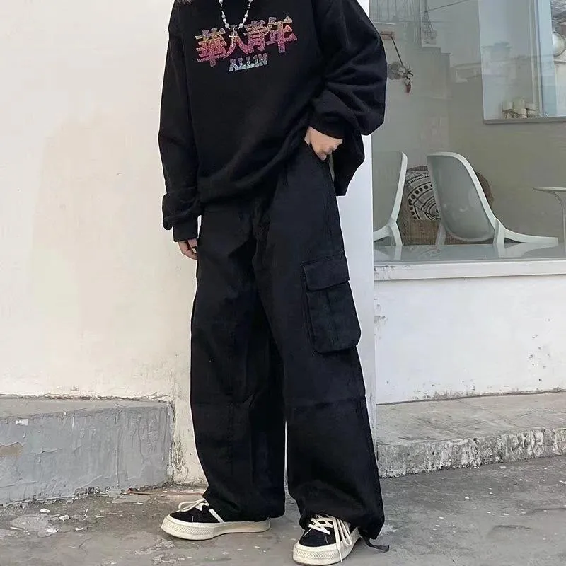 Wiaofellas Baggy Black Cargo Pants for Men Khaki Cargo Trousers Male Vintage Loose Casual Autumn Japanese Streetwear Hip Hop