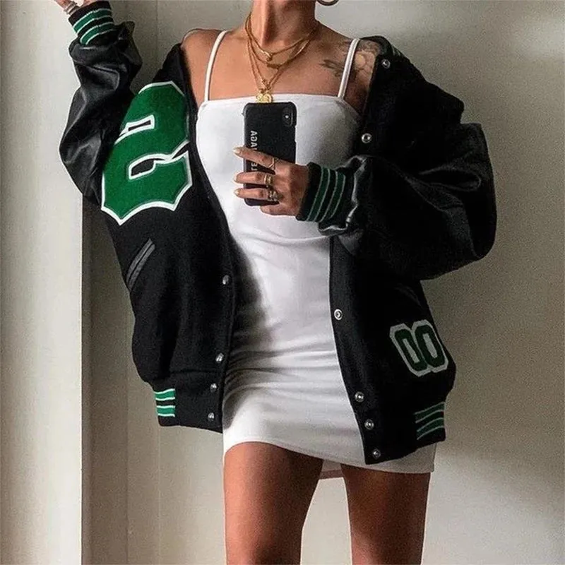 Wjczt 2022 Spring And Autumn Vibe Style Baseball Uniform New Bomber Jacket For Women Fashion Retro Clothes Streetwear Oversized Coat