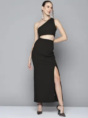 Women Black One Shoulder Maxi Dress