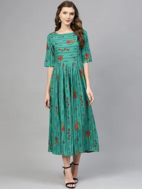 Women Green & Red Printed Maxi Dress