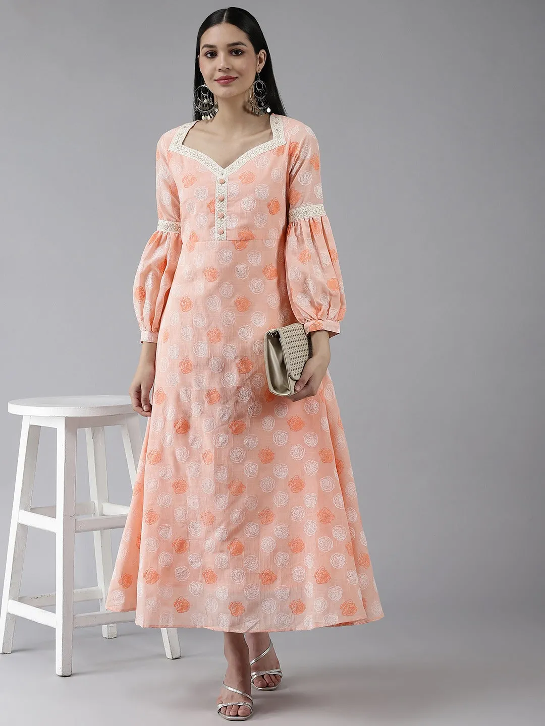 Women Peach Poly-Blend Dress