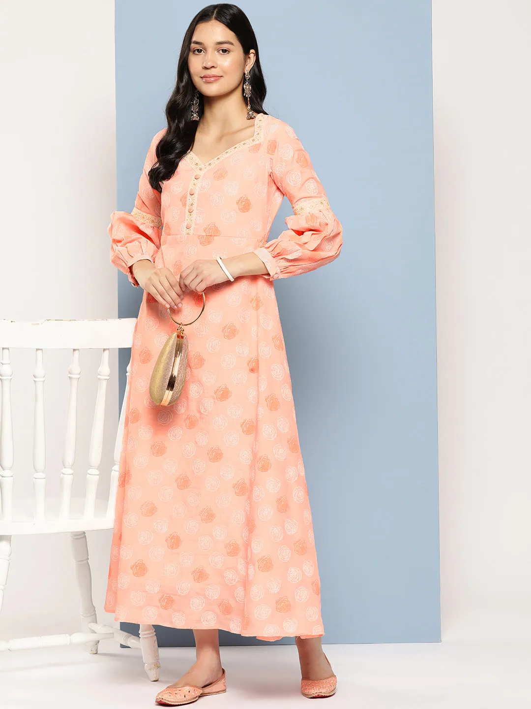 Women Peach Poly-Blend Dress