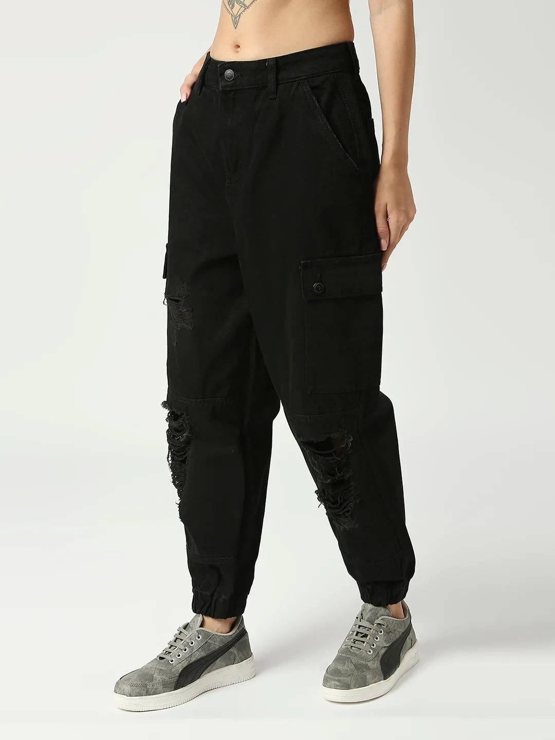 Women's Black Zurich Cotton Cargo Jogger