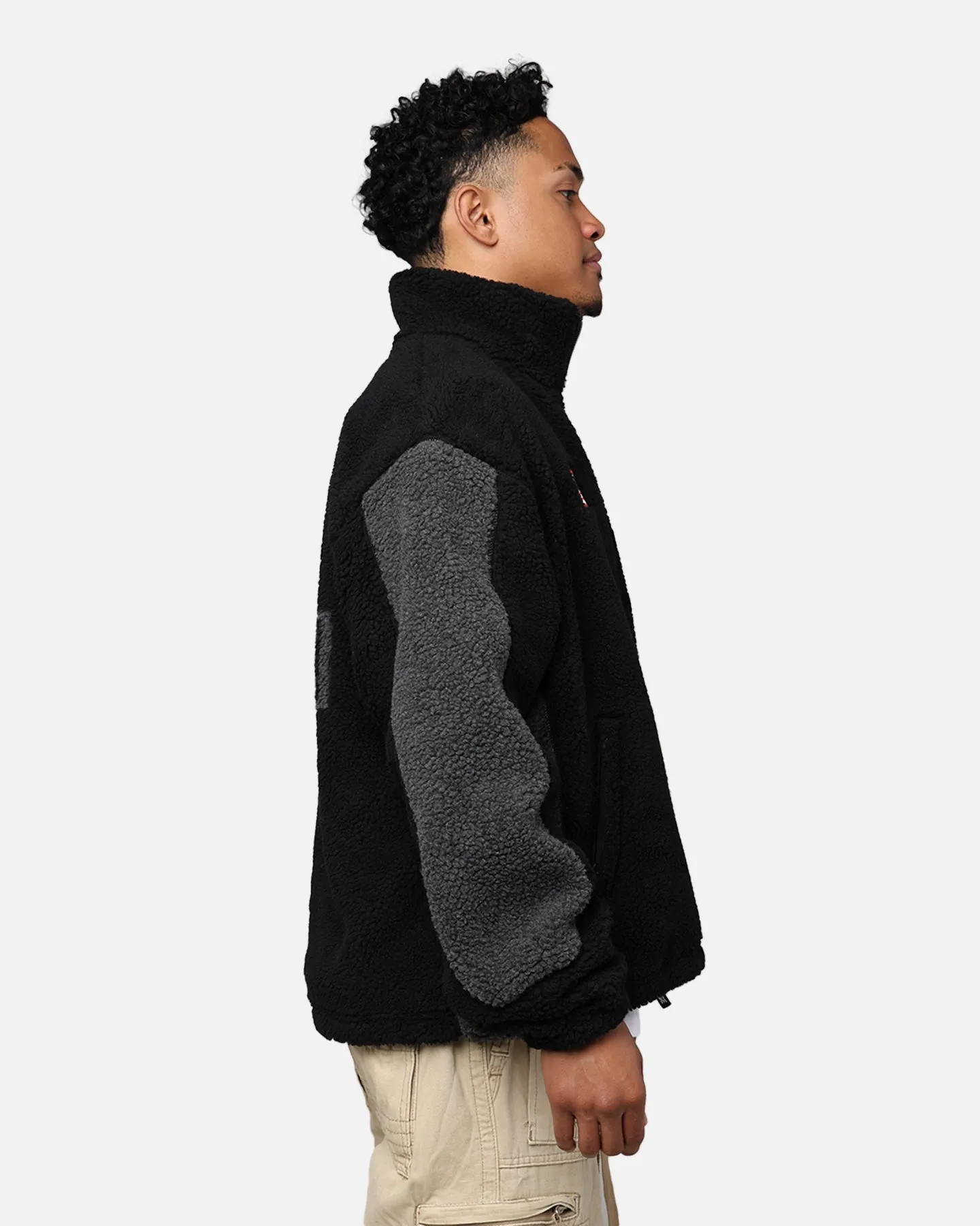 X-Large Panelled Boa Fleece Jacket Black