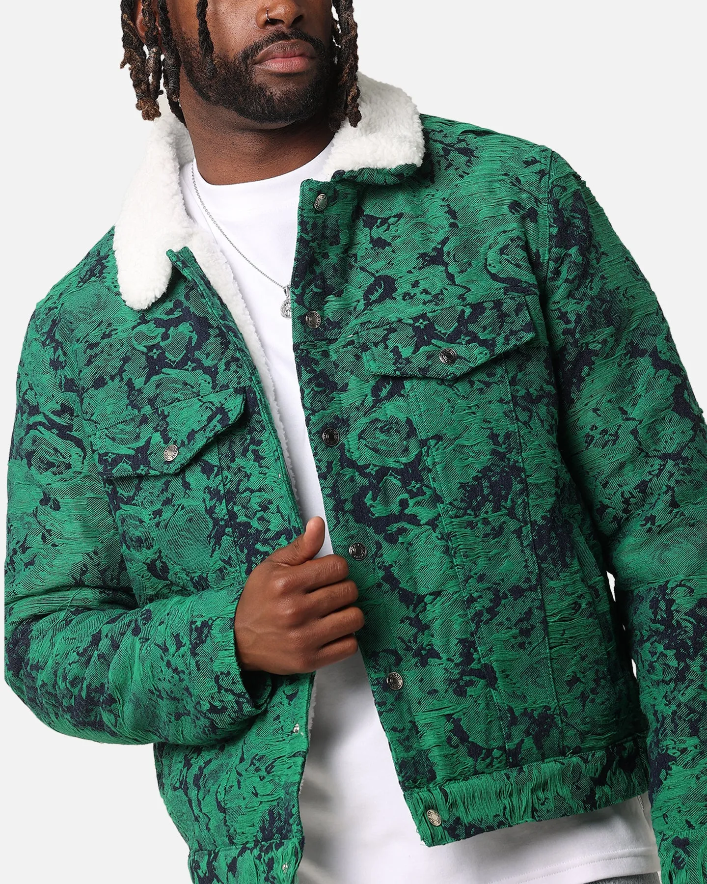 XXIII Chelsea Jacquard Sherpa Jacket Green/Blue