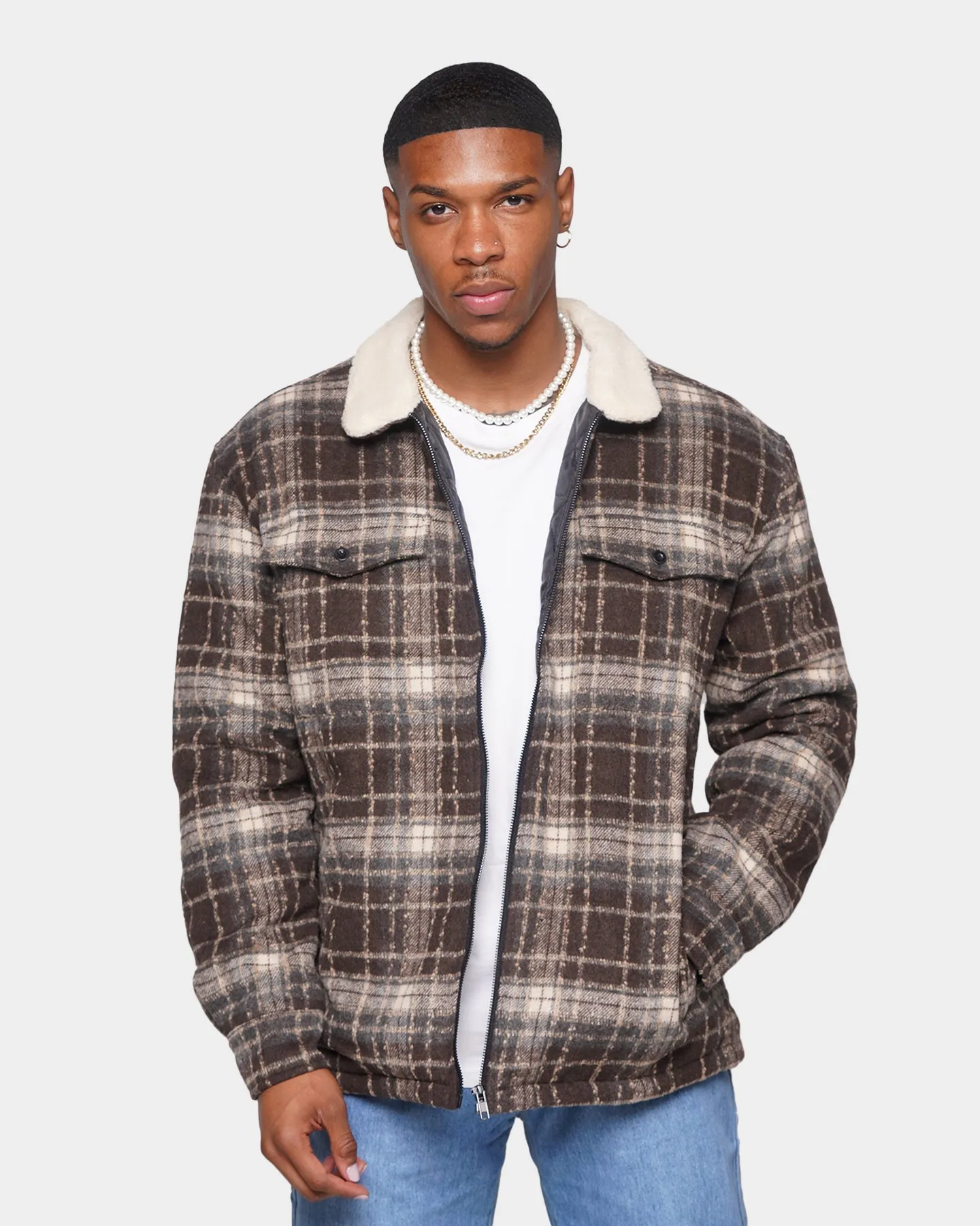 XXIII Tex Sherpa Flannel Jacket Cream/Black/Red