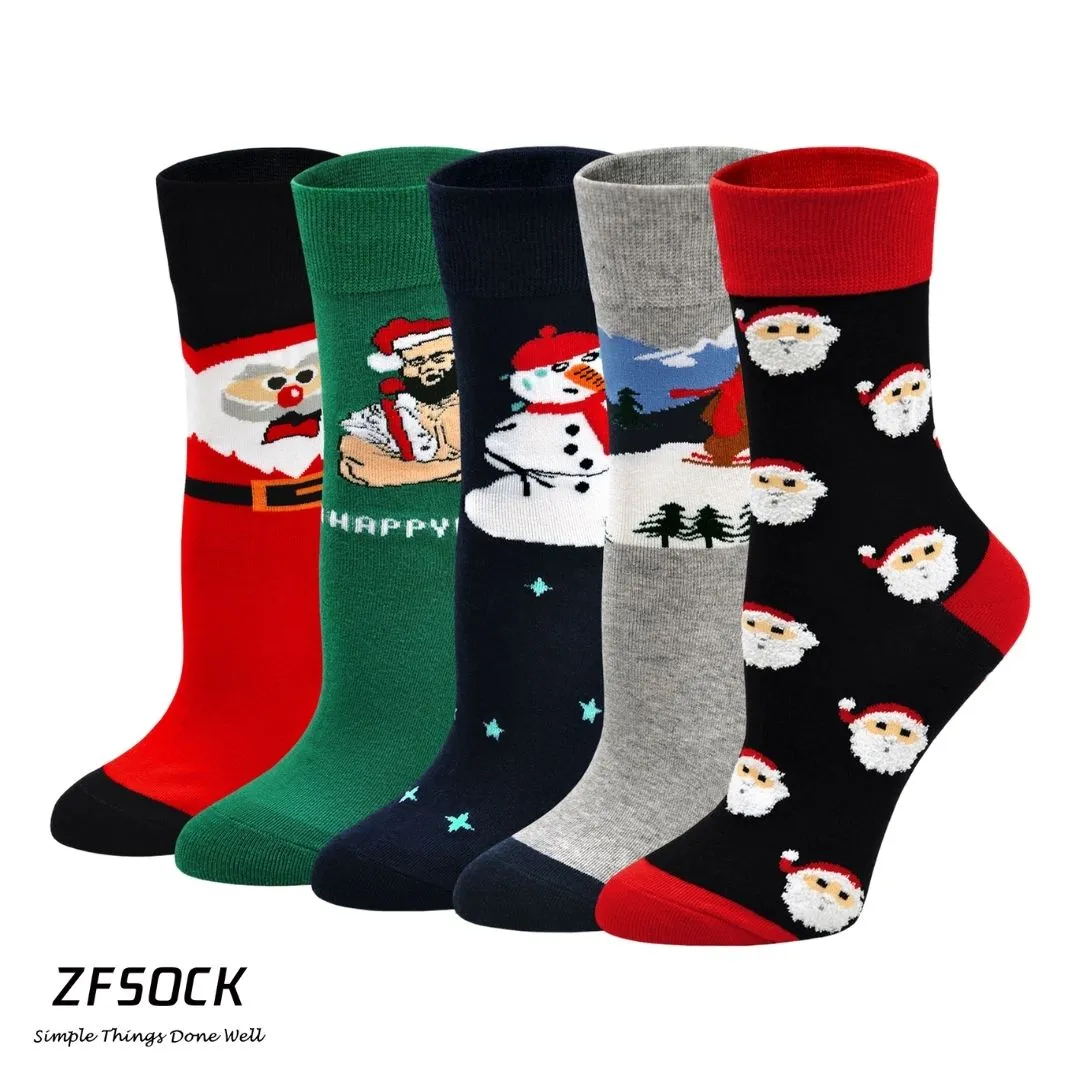 ZFSOCK 5 Pairs Cute Design Christmas Crew Socks for Women