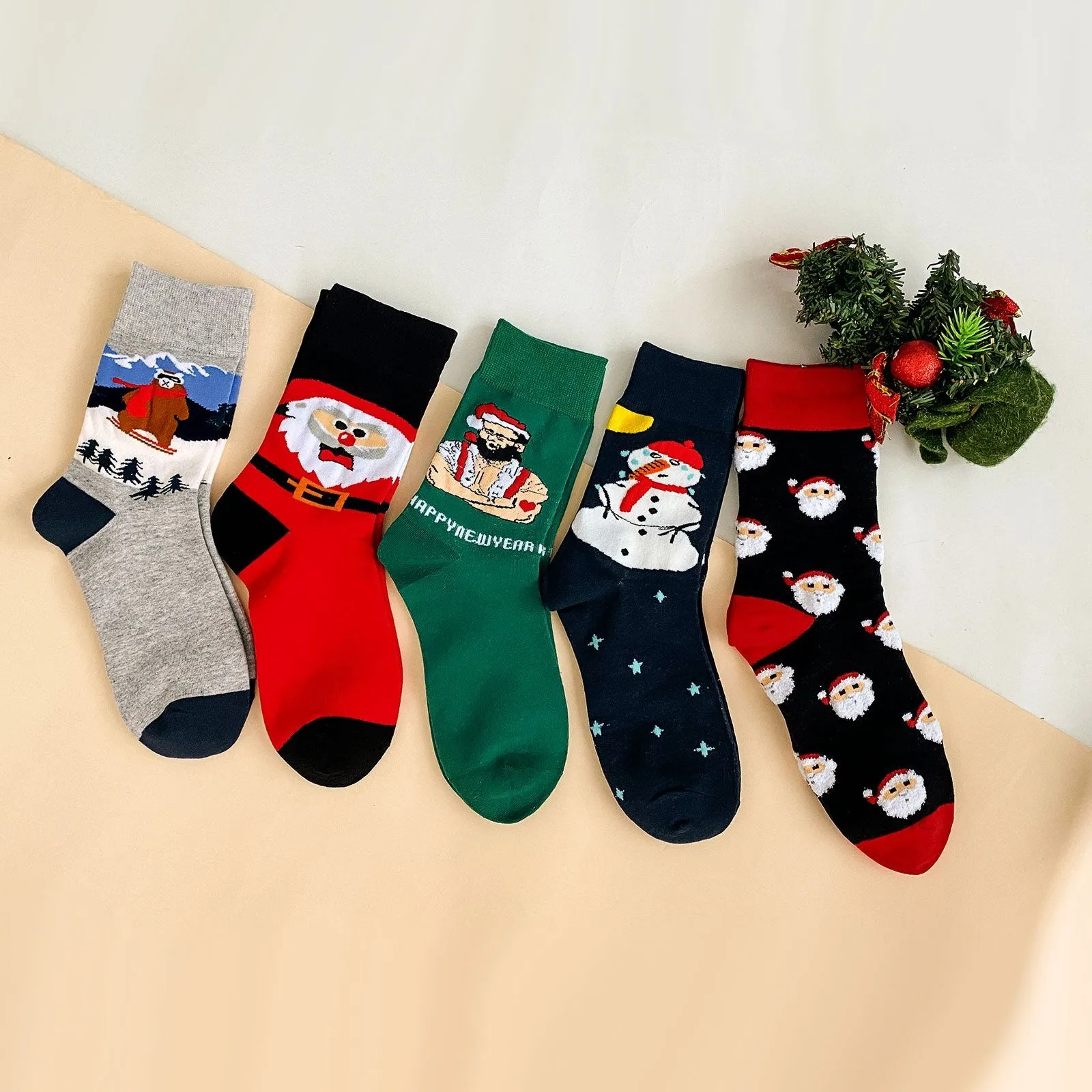 ZFSOCK 5 Pairs Cute Design Christmas Crew Socks for Women